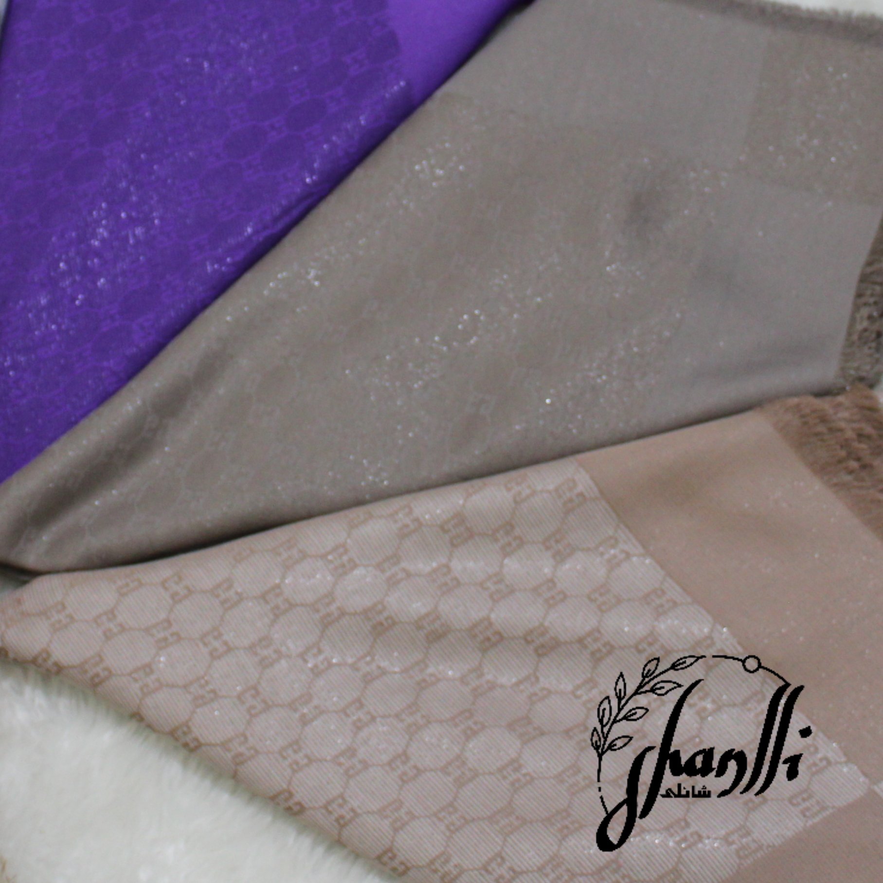 روسری لمه دار  تک رنگ دو رو کرمی تیره با ارسال رایگان