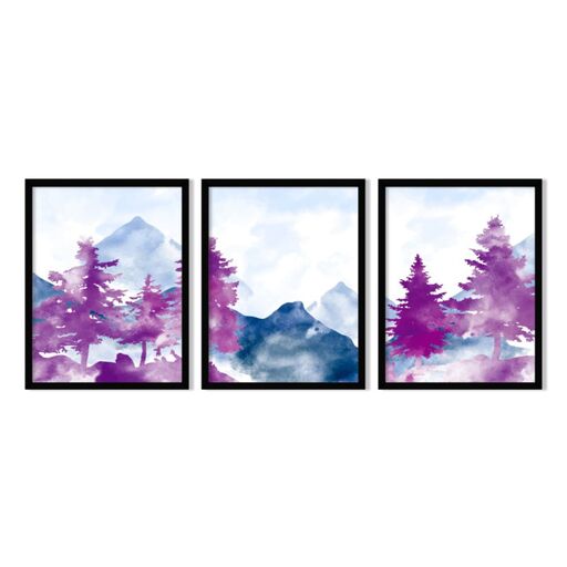 تابلو دکوراتیو طرح نقاشی آبرنگ کوهستان مجموعه 3 عددی سایز 50 در 70