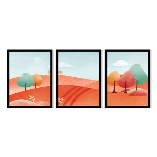 تابلو دکوراتیو طرح نقاشی آبرنگ  منظره دشت مجموعه 3 عددی