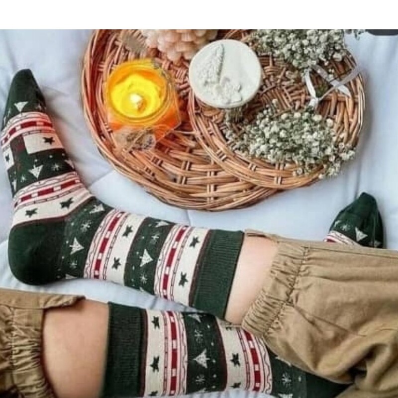 جوراب ساق دار طرح  زیبای کریسمس بزرگسال فری سایز 