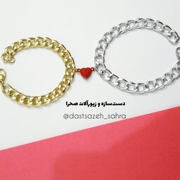 دستبند دوستی قلب مگنتی یا دستبند عاشقانه آهنربایی کارتیر طلایی و نقره ای رنگ ثابت