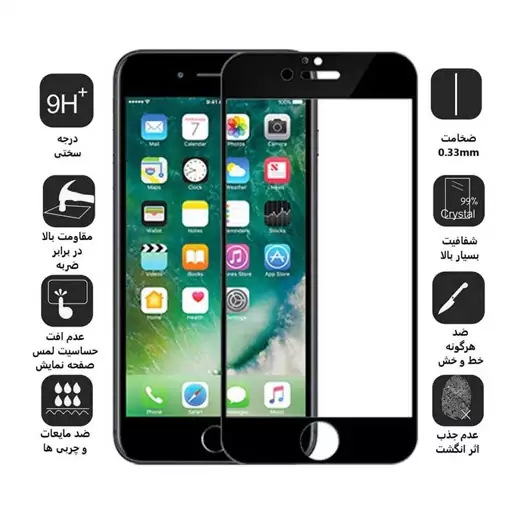 گلس شیشه ای آیفون apple iphone 7 plus - 8 plus خشگیر محافظ صفحه نمایش اپل هفت هشت پلاس  IP 7 PLUS - 8 PLUS سون ایت پلاس