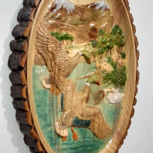 تابلو چوبی منبت کاری منظره پرندگان