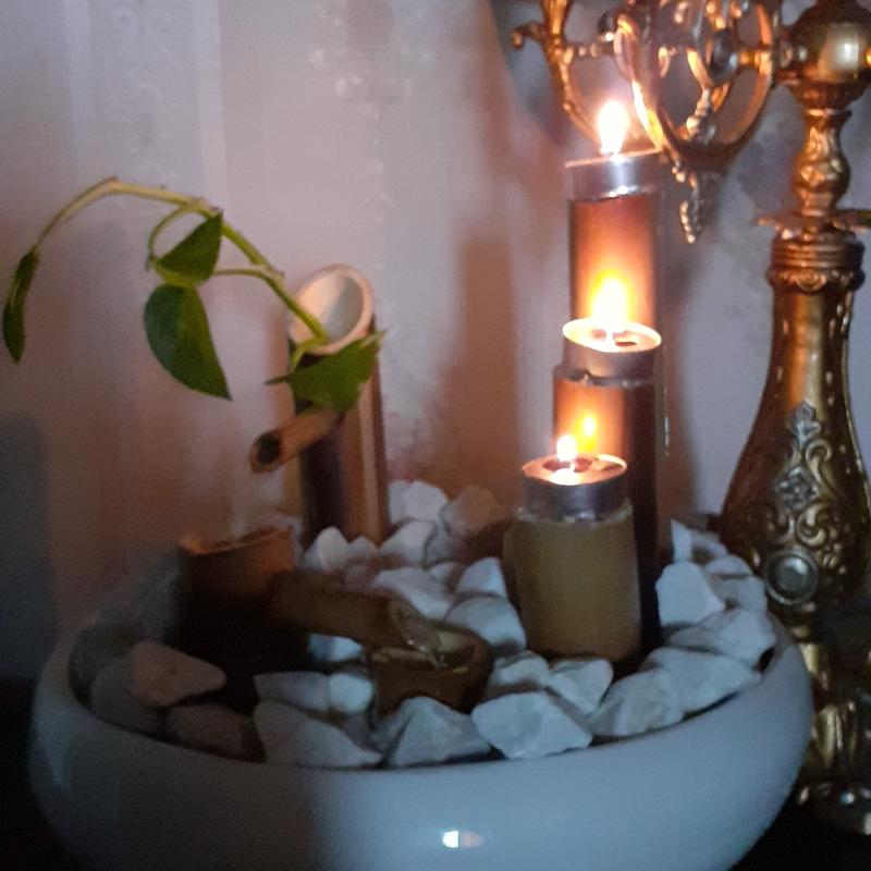 آبنما رومیزی بامبو دارای نور و سنگ طبیعی