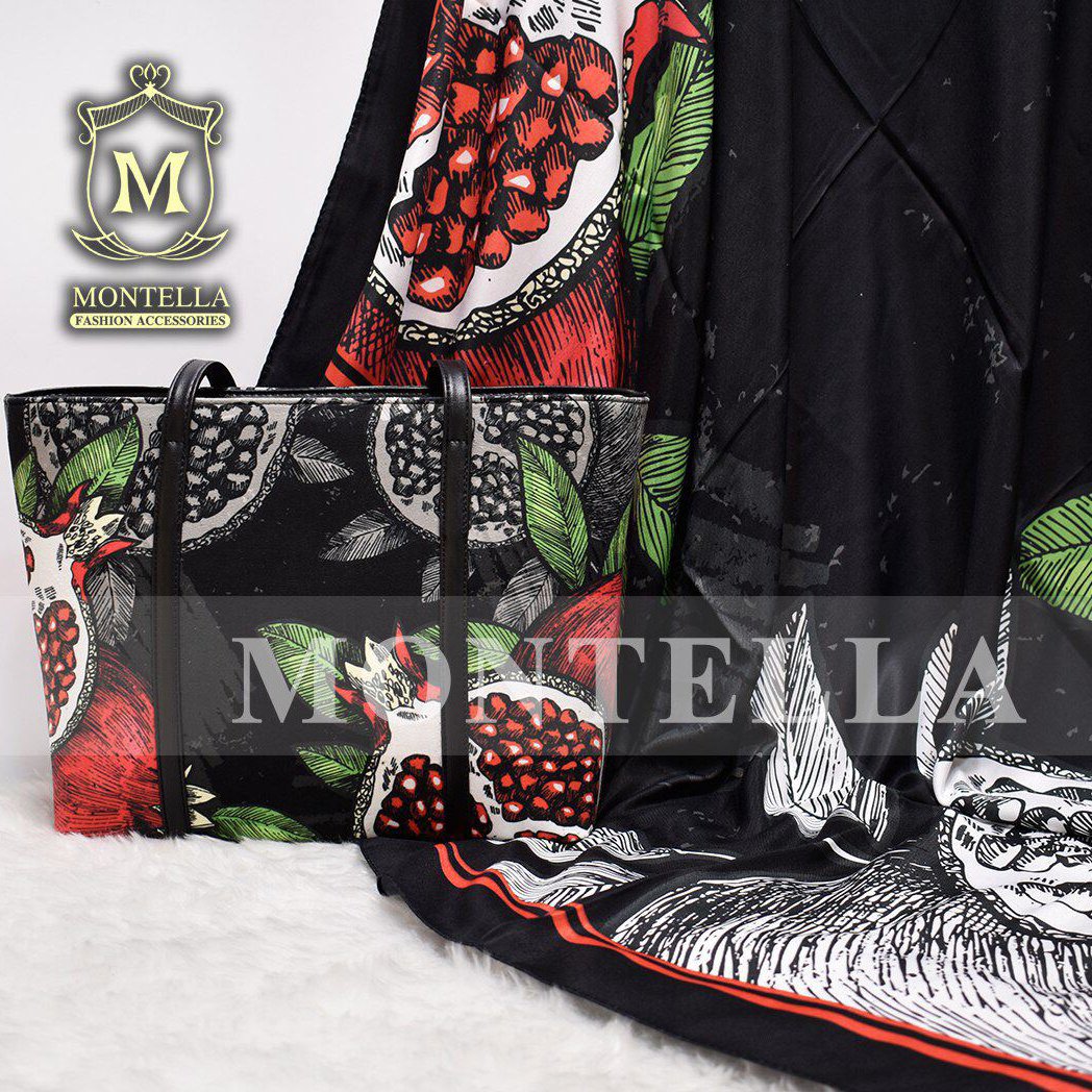 ست کیف و روسری طرح انار یلدا برند مونتلا 