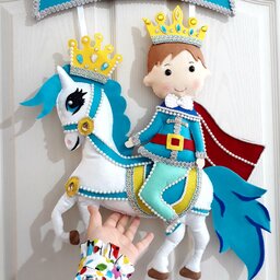آویز نمدی کودک پسرانه شاهزاده سوار بر اسب تک شاخ بزرگ 50×90