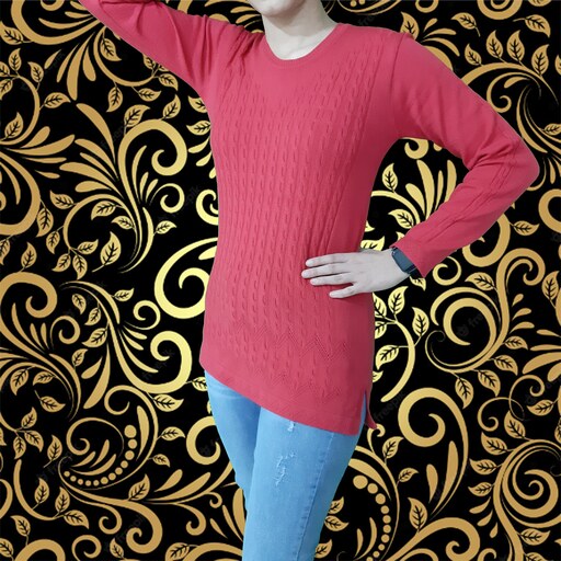 بافت تونیک زنانه طرح دار مارپیچ فری سایز ( 50-40  )در رنگ های مختلف