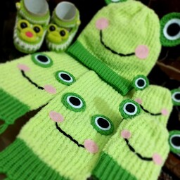 ست نوزادی بافتنی حوله ای شال و کلاه و دستکش پسرانه سبز