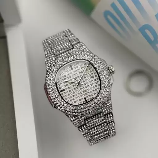 ساعت فول استون پتک نقره ای با جعبه  patek philppe 