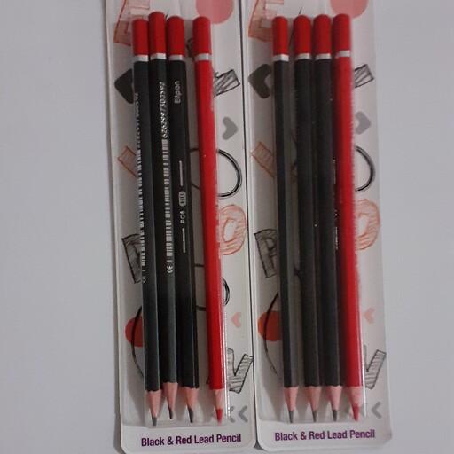 بسته مداد سیاه و قرمز چهار عددی کلاسیک الیپون 