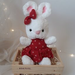 عروسک خرگوش سفید پیراهن قرمزی
