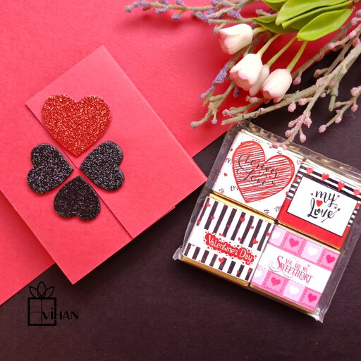 شکلات کادویی بسته 4 تائی  تم ولنتاین با جعبه تزئین شده 