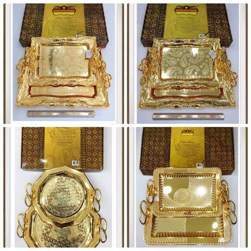 سینی طلایی جفتی مارک رومانتیک هوم رنگهای مختلف طلایی و نقره ای و مشکی دسته ابکاری شده از جنسABS ضخامت 3 میل 