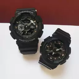 ساعت ست مردانه زنانه جی شاک اصلی اسپرت ضد آب موتور ژاپن بند زرین مشکی  g shock