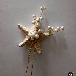 سنجاق شنیون ستاره دریایی با شاخه های مرواریدی سنگی 