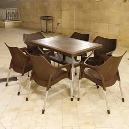 میز و صندلی پلاستیکی پایه فلزی 6 نفره - مخصوص فضای باز - حیاط - تراس - بالکن-روف - دکور- ارسال رایگان به کل ایران