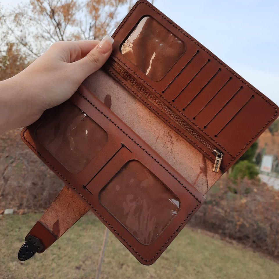 کیف پول مردانه چرم طبیعی گاوی دستدوز (کیف جیبی) با 12 کارت و زیپ