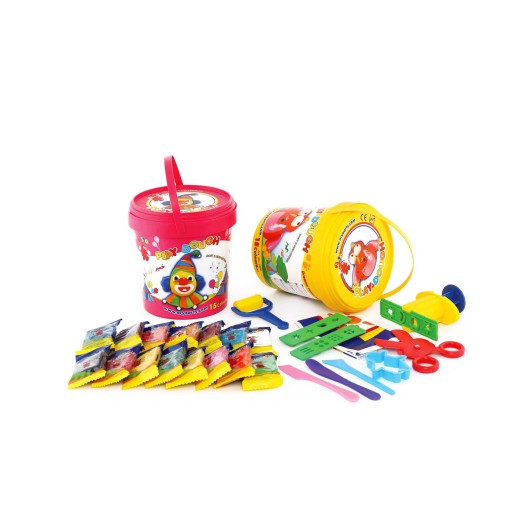 خمیر بازی سطلی 15 رنگ پلمپ دار ایرانی آریا از مجموعه اسباب بازی و لوازم التحریر رنگدونی