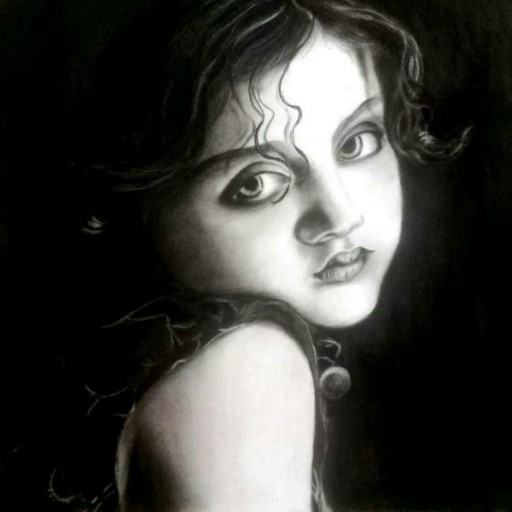 نقاشی چهره سیاه قلم دخترک