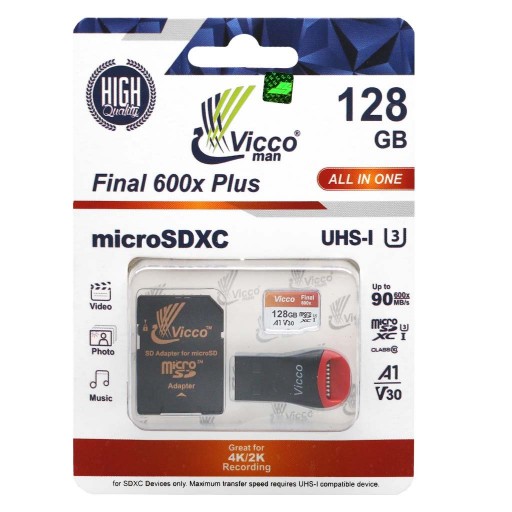 کارت حافظه 128GB گارانتی مادام العمر
Vicco Micro SDHC - Final 600x Plus - 128GB