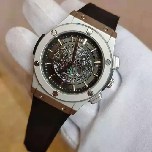 ساعت هابلوت مردانه Hublot watch  کیفیت قوی بدنه چرمی و حک لوگو با جعبه و ارسال 