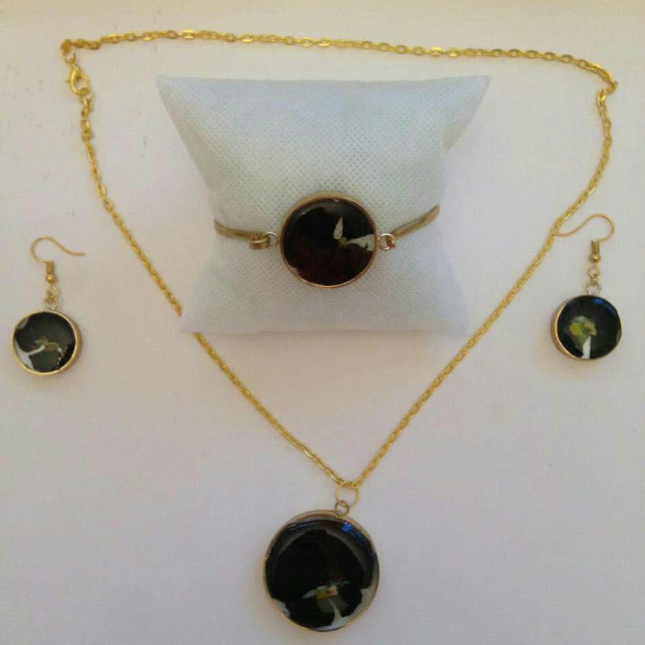 ست برنجی رزینی با گل بنفشه کد 151