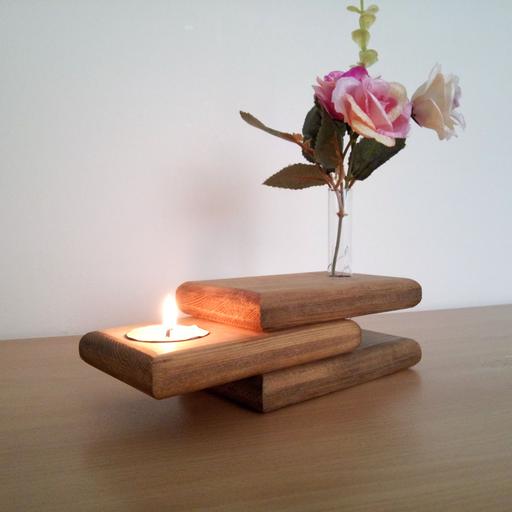 گلدان رومیزی چوبی همراه جا شمعی