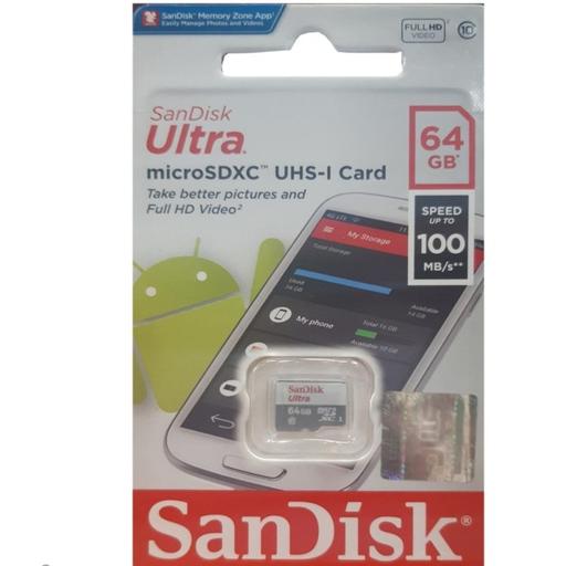 کارت حافظه microSDXC سن دیسک مدل Ultra کلاس 10 استاندارد UHS-I U1 سرعت 100MBps ظرفیت 64 گیگابایت

