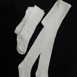 جوراب شلواری بچگانه رنگ سفید طرح دار  پاپیون دار