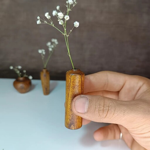 ست گلدان چوبی بند انگشتی سه تایی در ابعاد کوچک خراطی شده در ارتفاع 2و نیم تا 5سانت
