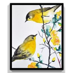 نقاشی آبرنگ طرح دو پرنده