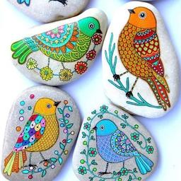 نقاشی روی سنگ طرح مجموعه پرندگان