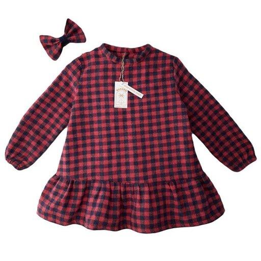 پیراهن دخترانه چهارخانه موهر ( به همراه گل سر ) 4 ساله
