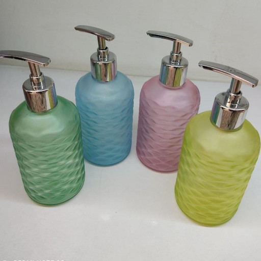 جامایع شیشه ای گرد پمپ مایع دستشویی محصول برند معتبر امپریال با رنگبندی مختلف  