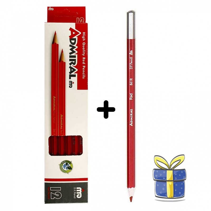 مداد قرمز ادمیرال (بسته 12 عددی به همراه 1 عدد هدیه)