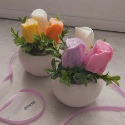 گلدان  با گل های صابون دستساز معطر / گلدان  فانتزی / صابون عروس / صابون دکوری/ گلدان دکوری / گلدان صابون  تزیینی الی آرت