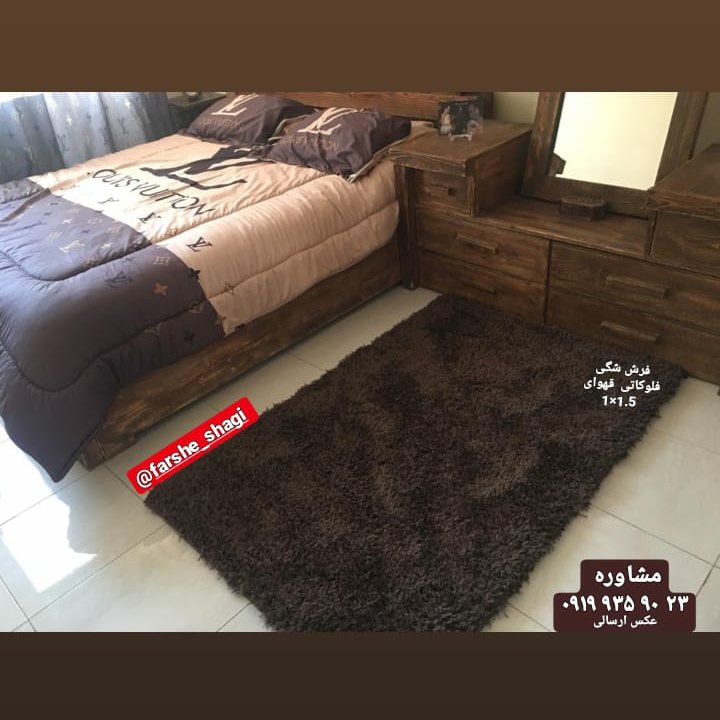 فرش شگی فلوکاتی قهوای سایز 100سانت در 150سانت