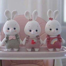 عروسک دستبافت خرگوش با قد 25 سانت و قابل سفارش در رنگبندی دلخواه شما 
