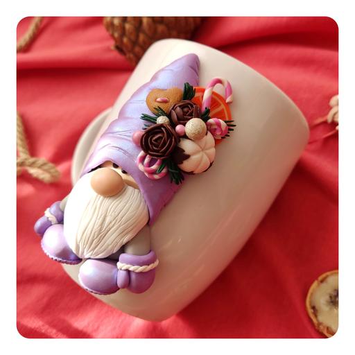 ماگ عروسکی لیلیپوت بنفش یاسی با خمیر پلیمری فیمو مناسب هدیه(لیوان سرامیکی)