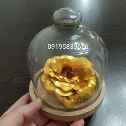 گل طلایی با باکس شیشه ای  حبابی با امکان حک اسم و متن