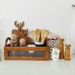 استند و باکس توری آشپزخانه چوب روس رنگ قهوه ای ضد آب پوشش روغن گیاهی