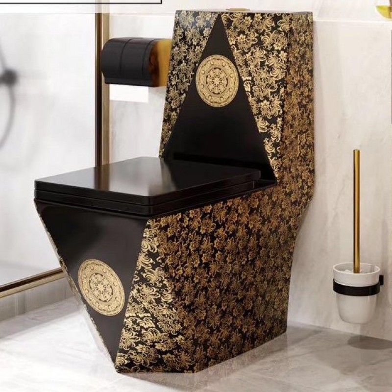 توالت فرنگی مشکی طلایی مدرن وارداتی خروجی بالا دارای گارانتی ارسال به سراسر ایران