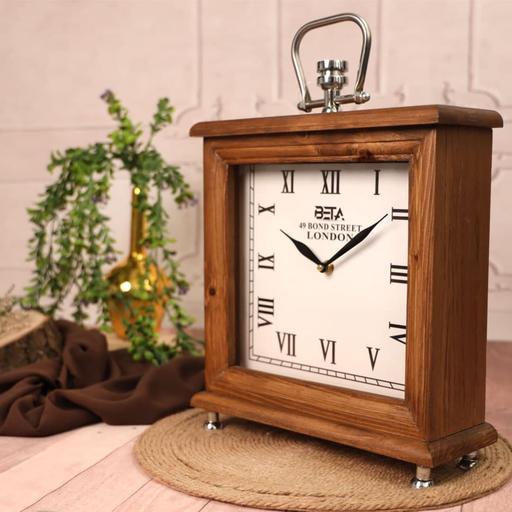 ساعت چوبی  (چوب و استیل) قهوه ای کم رنگ-کد 02