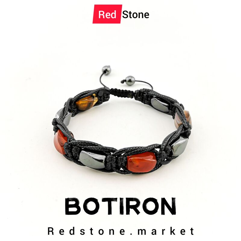 دستبند سنگ حدید و عقیق سلیمانی (botiron) 