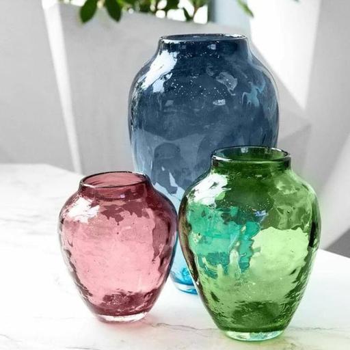 گلدان رنگی شیشه ای دستساز فوتی طرح سروی صنایع دستی قزوین شیشه گری