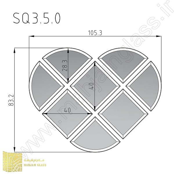 آینه آسان نصب نقره ای مدل قلب کدSQ0305