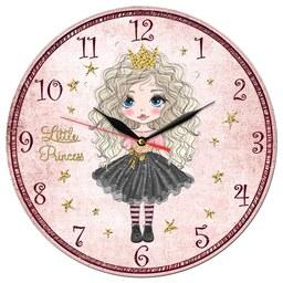 ساعت دیواری کودک مدل 1326PN طرح پرنسس کوچولو دختر مو فرفری رنگ صورتی چرک سایز 30