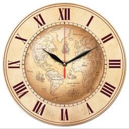 ساعت دیواری گرد مدل 1331 طرح نقشه قدیمی جهان قطر 30 سانتیمتر