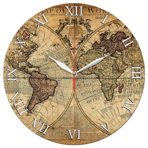 ساعت دیواری گرد مدل 1330 طرح نقشه قدیمی جهان قطر 30 سانتیمتر
