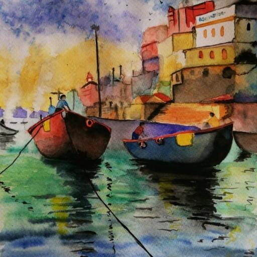 تابلو نقاشی قایق ماهیگیری